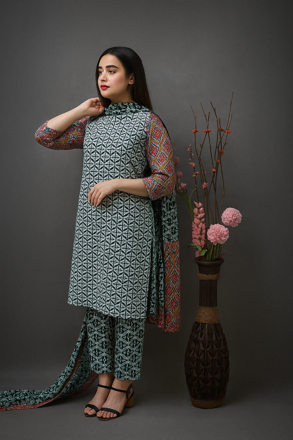 Sindhi Harmony 3-Piece Lawn Suit Unstitched (A-119)