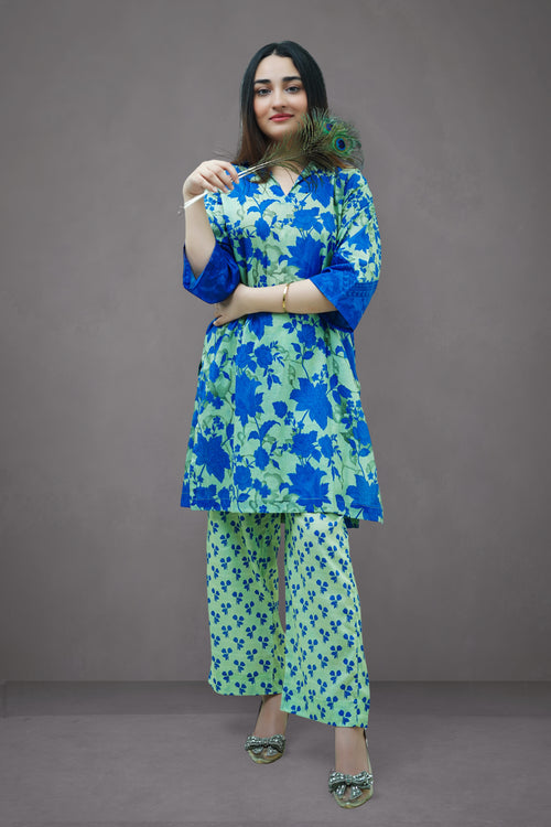 Blue Carnation 3-Piece Lawn Suit Unstitched (A-121)