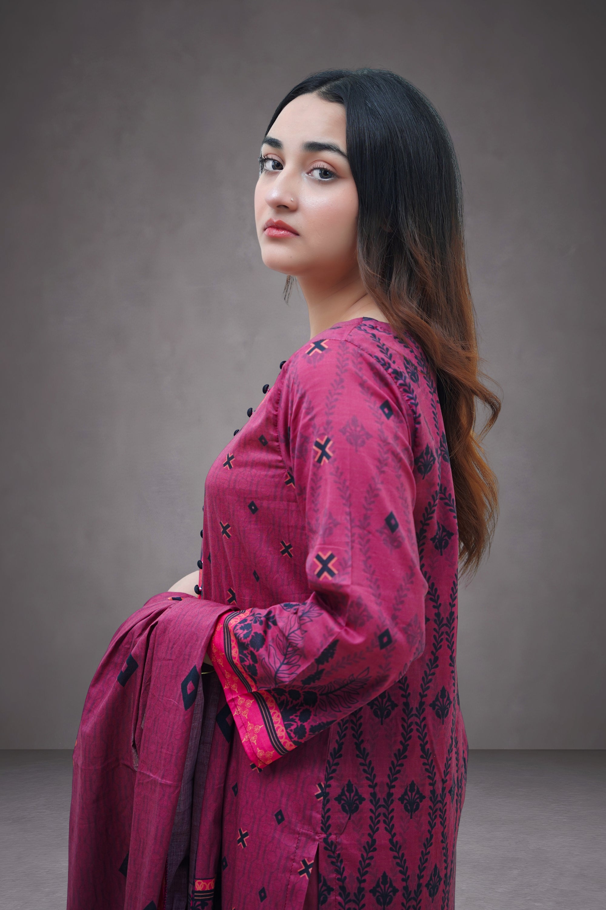 Mulberry Charm 3-Piece Lawn Suit Unstitched (A-122)