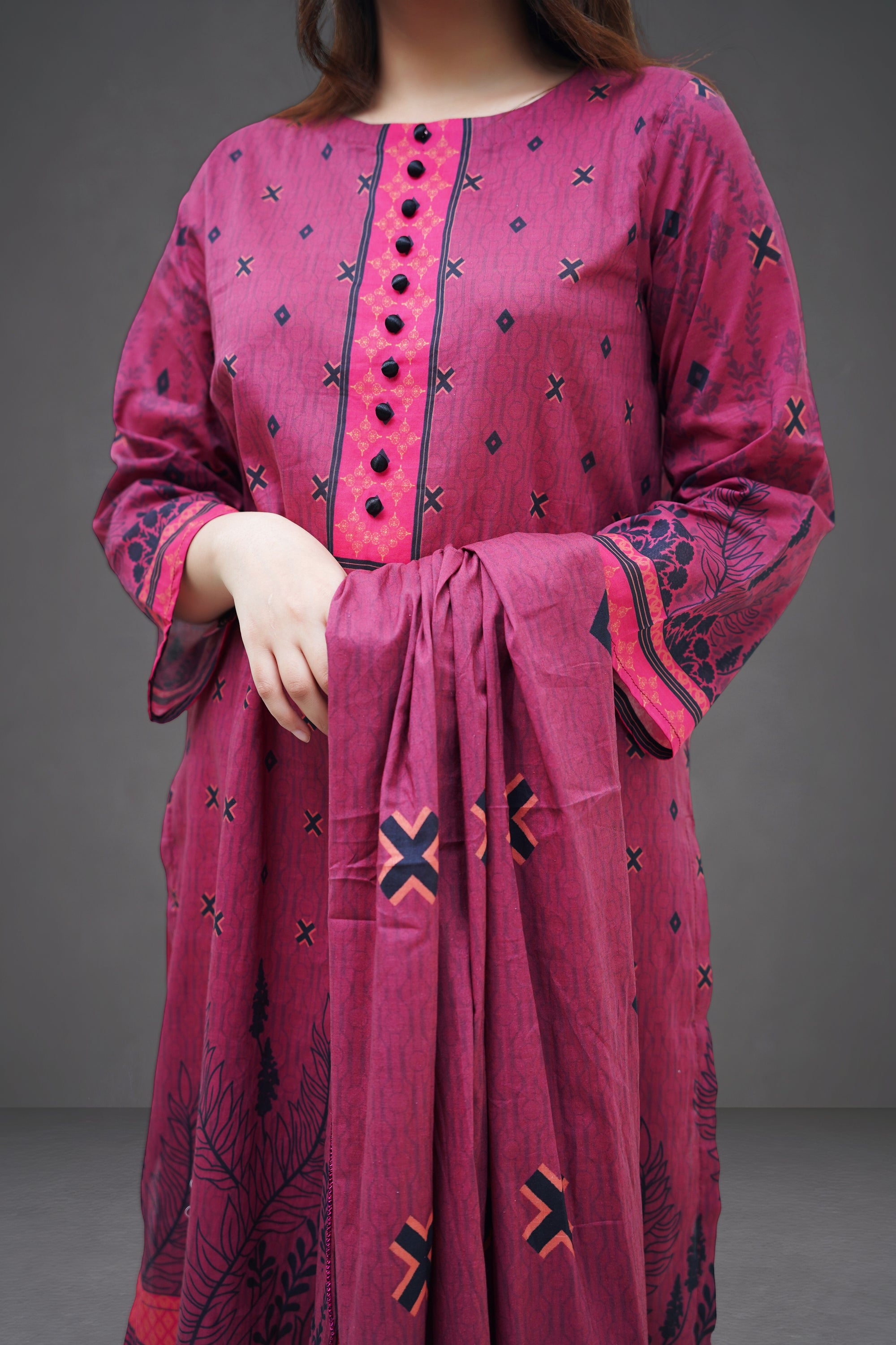Mulberry Charm 3-Piece Lawn Suit Unstitched (A-122)