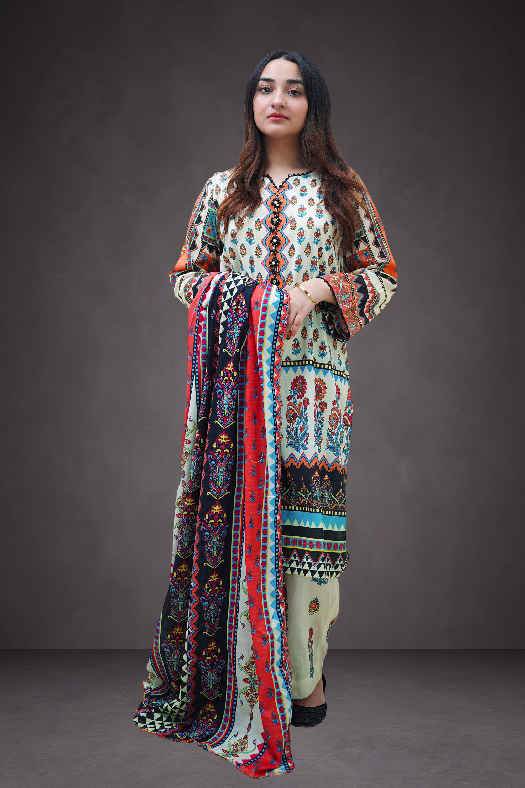 Bohemian Bloom 3-Piece Lawn Suit Unstitched (A-124)