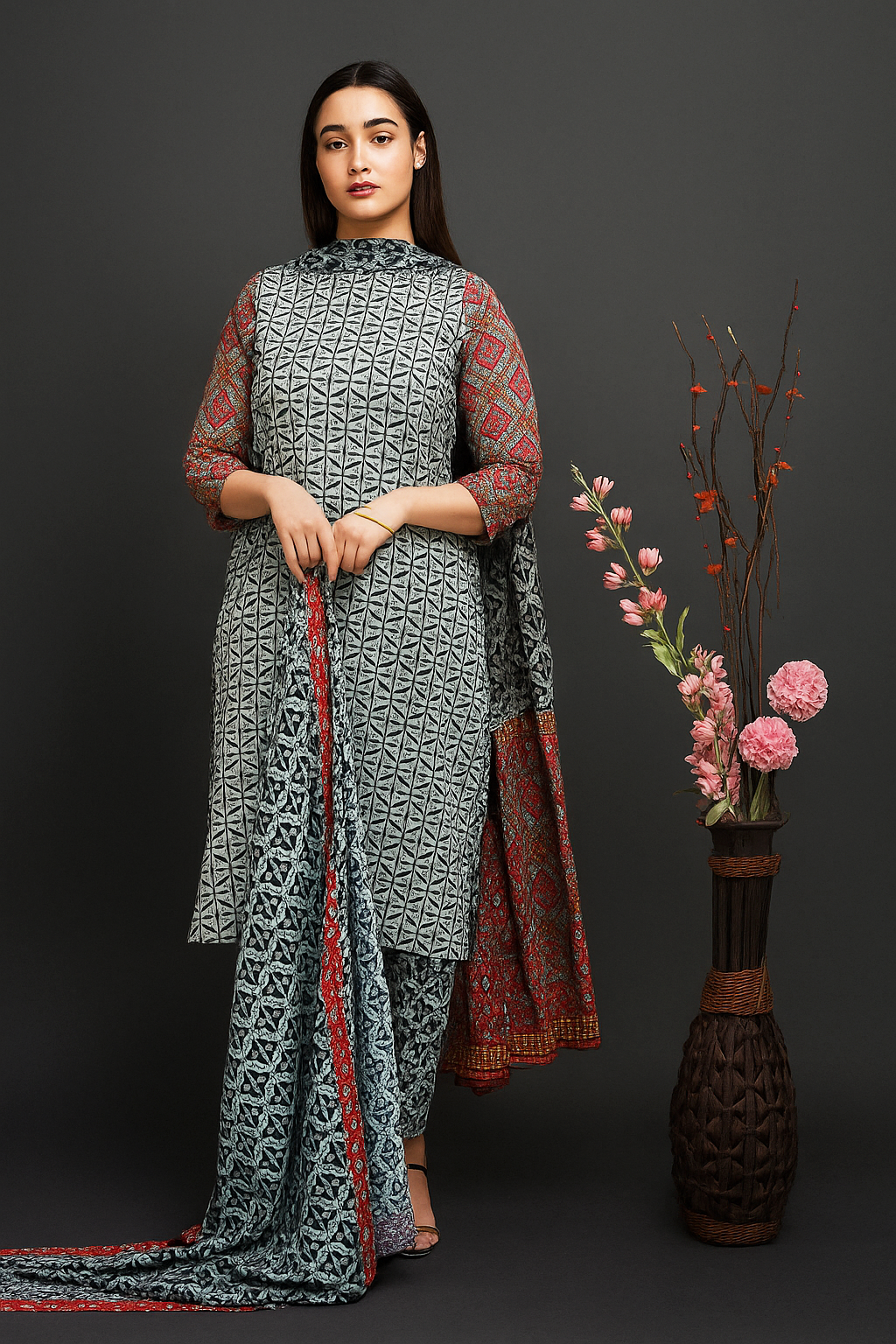 Sindhi Harmony 3-Piece Lawn Suit Unstitched (A-119)