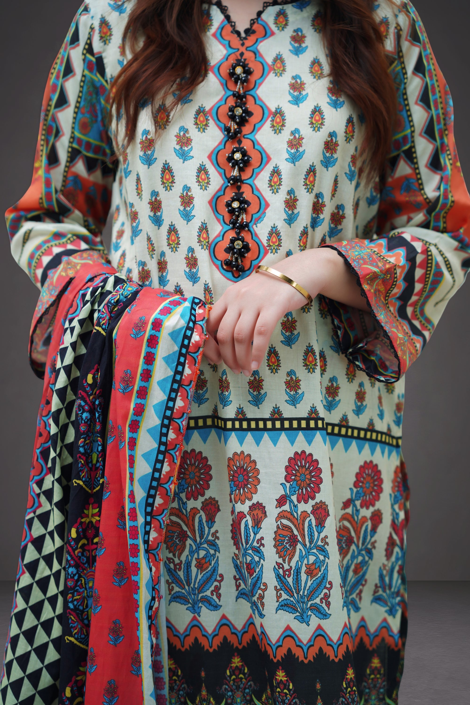 Bohemian Bloom 3-Piece Lawn Suit Unstitched (A-124)
