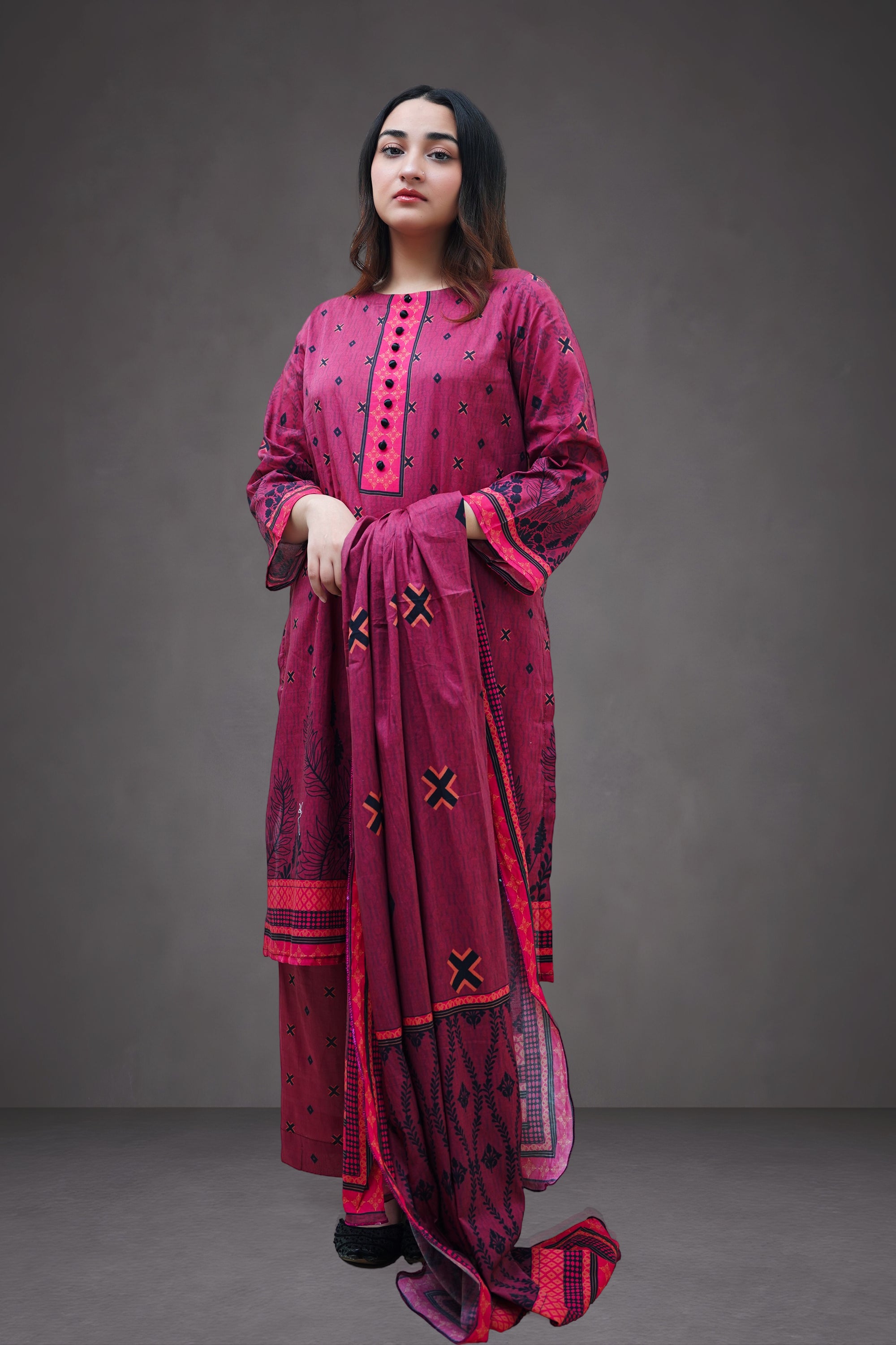 Mulberry Charm 3-Piece Lawn Suit Unstitched (A-122)