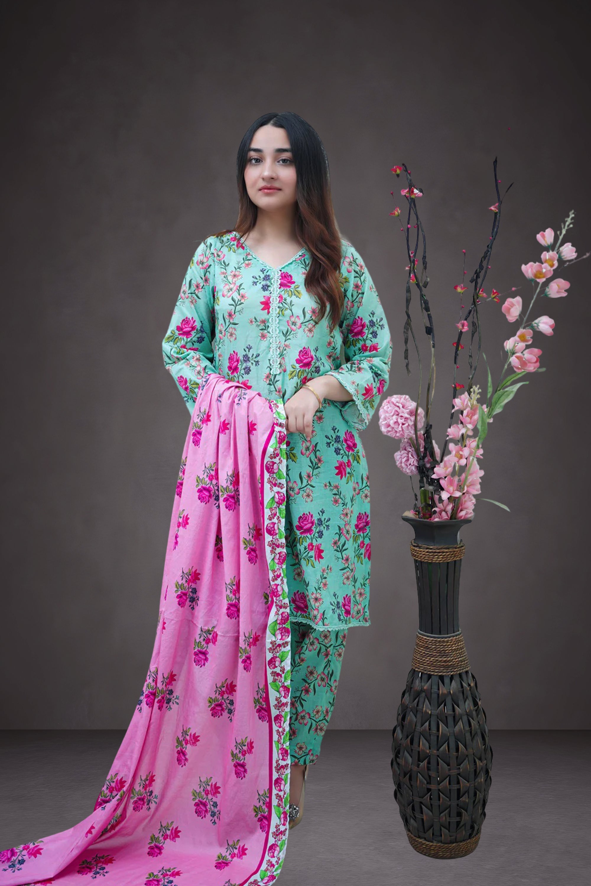 Mist Lotus 3-Piece Lawn Suit Unstitched (A-117)