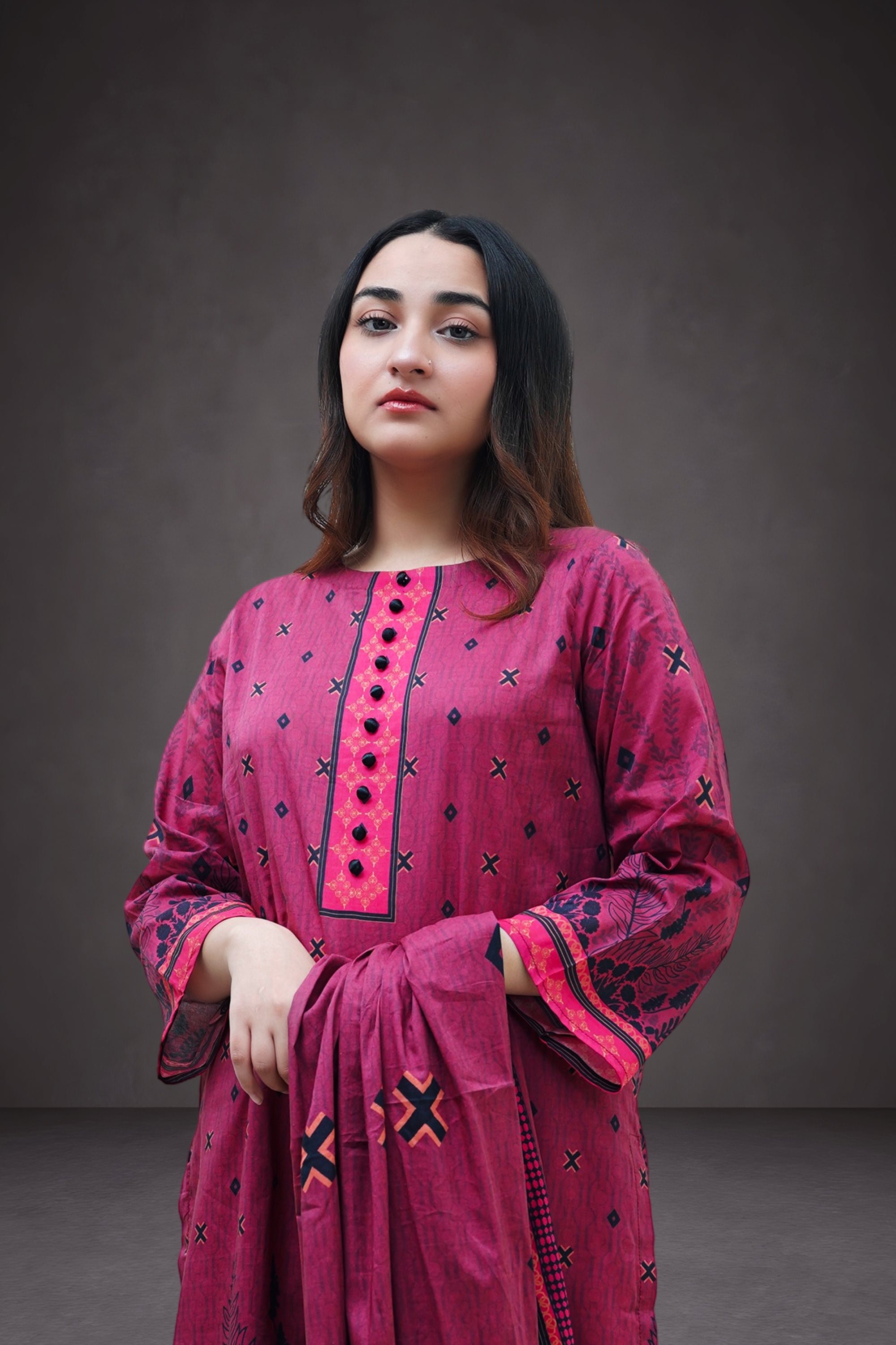 Mulberry Charm 3-Piece Lawn Suit Unstitched (A-122)